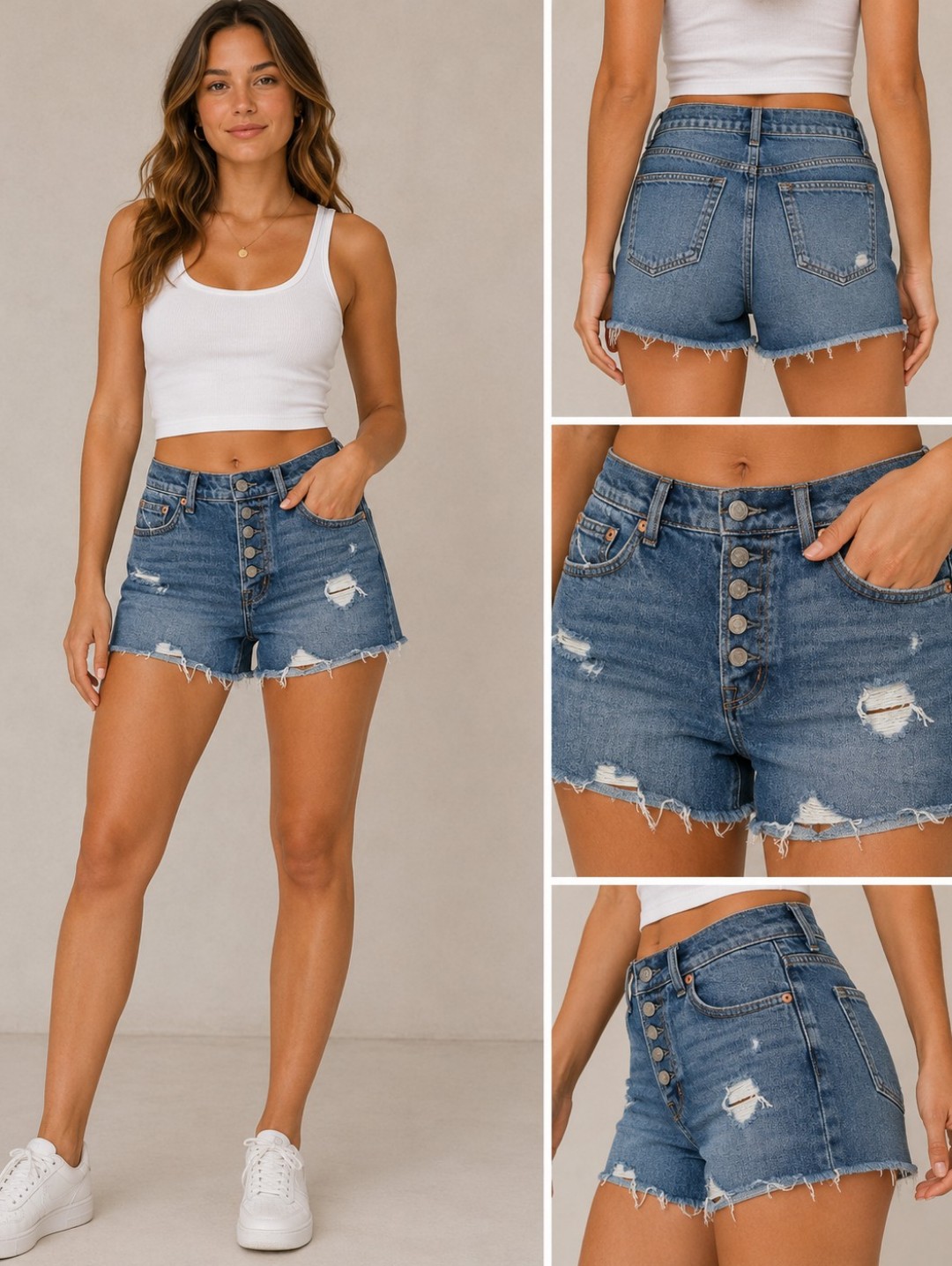 Gap - Stylish Medium Wash Blue Distressed Jean Shorts